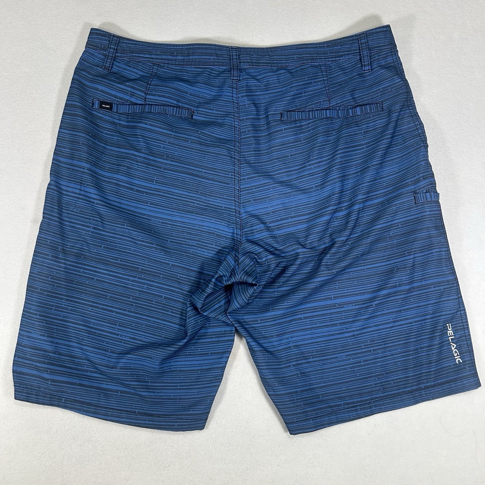 Pelagic Mens Swim Trunks Board Shorts Size 38 Actual Is 40 Blue Black Striped - Picture 2 of 4